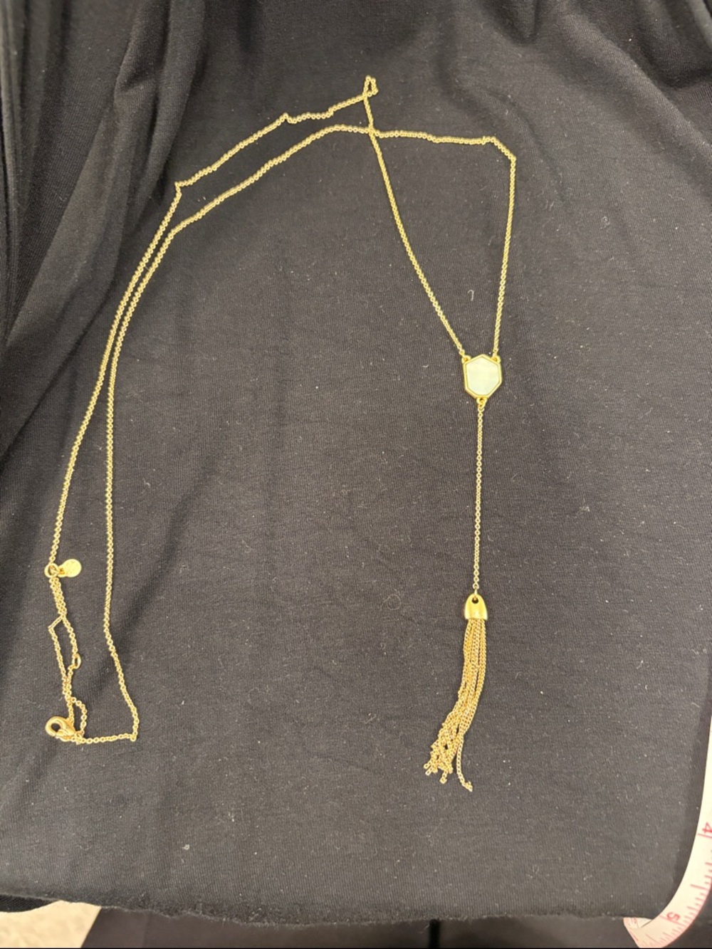 Spartina 449 Gold Tassel Y Necklace with Hexagon Accent
